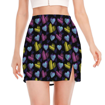 Graffiti Heart Pattern Print Side Slit Mini Skirt