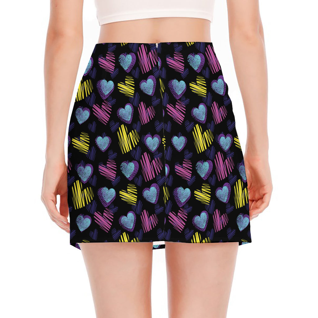 Graffiti Heart Pattern Print Side Slit Mini Skirt