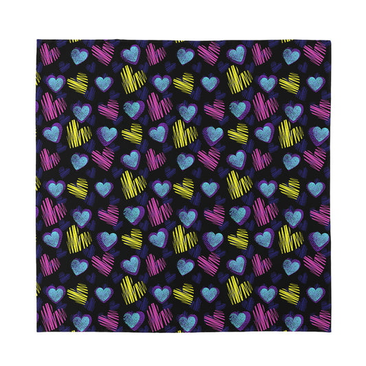 Graffiti Heart Pattern Print Silk Bandana