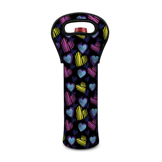 Graffiti Heart Pattern Print Single Neoprene Wine Tote