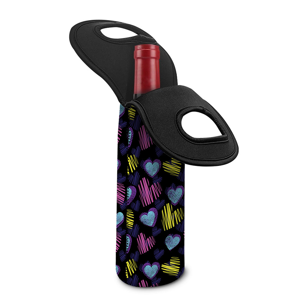 Graffiti Heart Pattern Print Single Neoprene Wine Tote