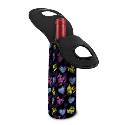 Graffiti Heart Pattern Print Single Neoprene Wine Tote