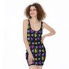 Graffiti Heart Pattern Print Sleeveless Bodycon Dress