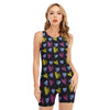 Graffiti Heart Pattern Print Sleeveless One Piece Swimsuit