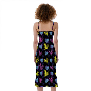 Graffiti Heart Pattern Print Slim Fit Midi Cami Dress