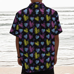 Graffiti Heart Pattern Print Textured Short Sleeve Shirt