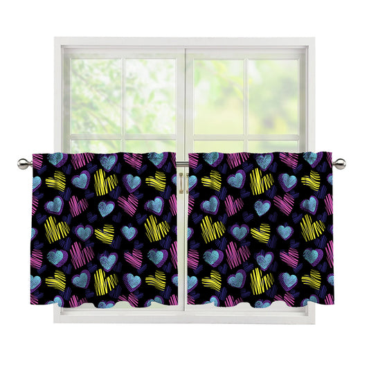 Graffiti Heart Pattern Print Tier Curtains
