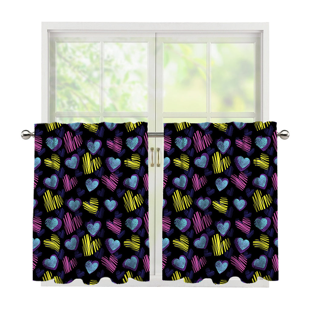 Graffiti Heart Pattern Print Tier Curtains