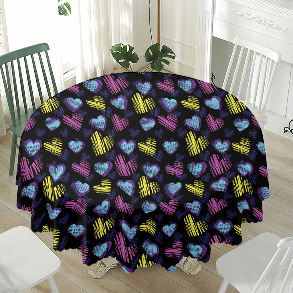 Graffiti Heart Pattern Print Waterproof Round Tablecloth