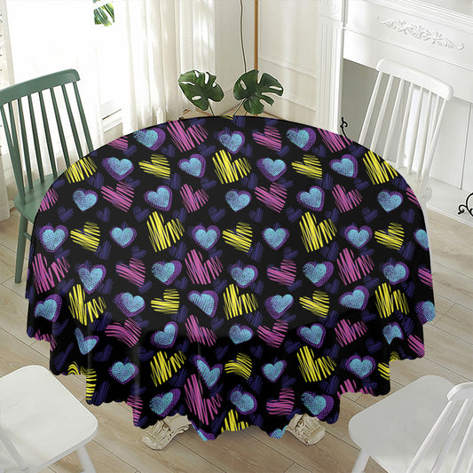 Graffiti Heart Pattern Print Waterproof Round Tablecloth
