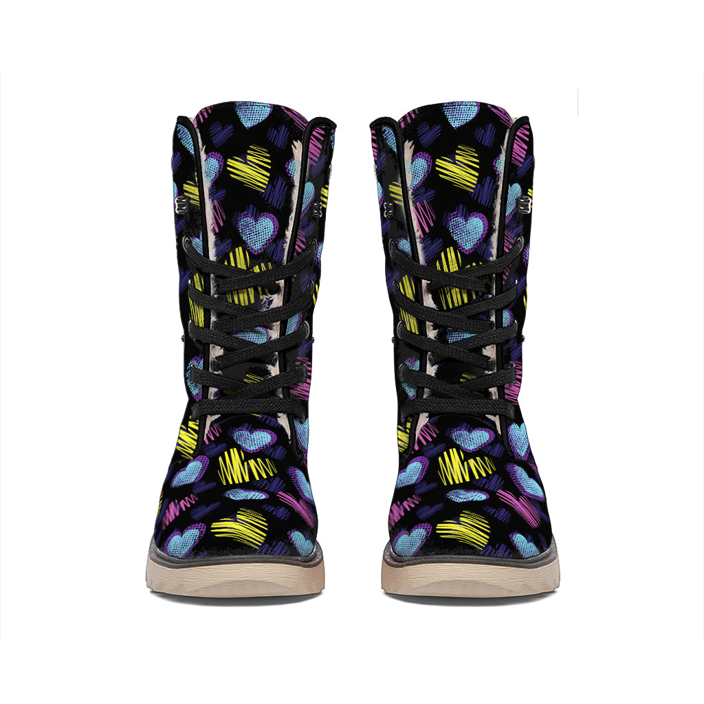 Graffiti Heart Pattern Print Winter Boots