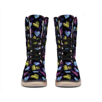 Graffiti Heart Pattern Print Winter Boots