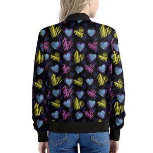 Graffiti Heart Pattern Print Women's Bomber Jacket