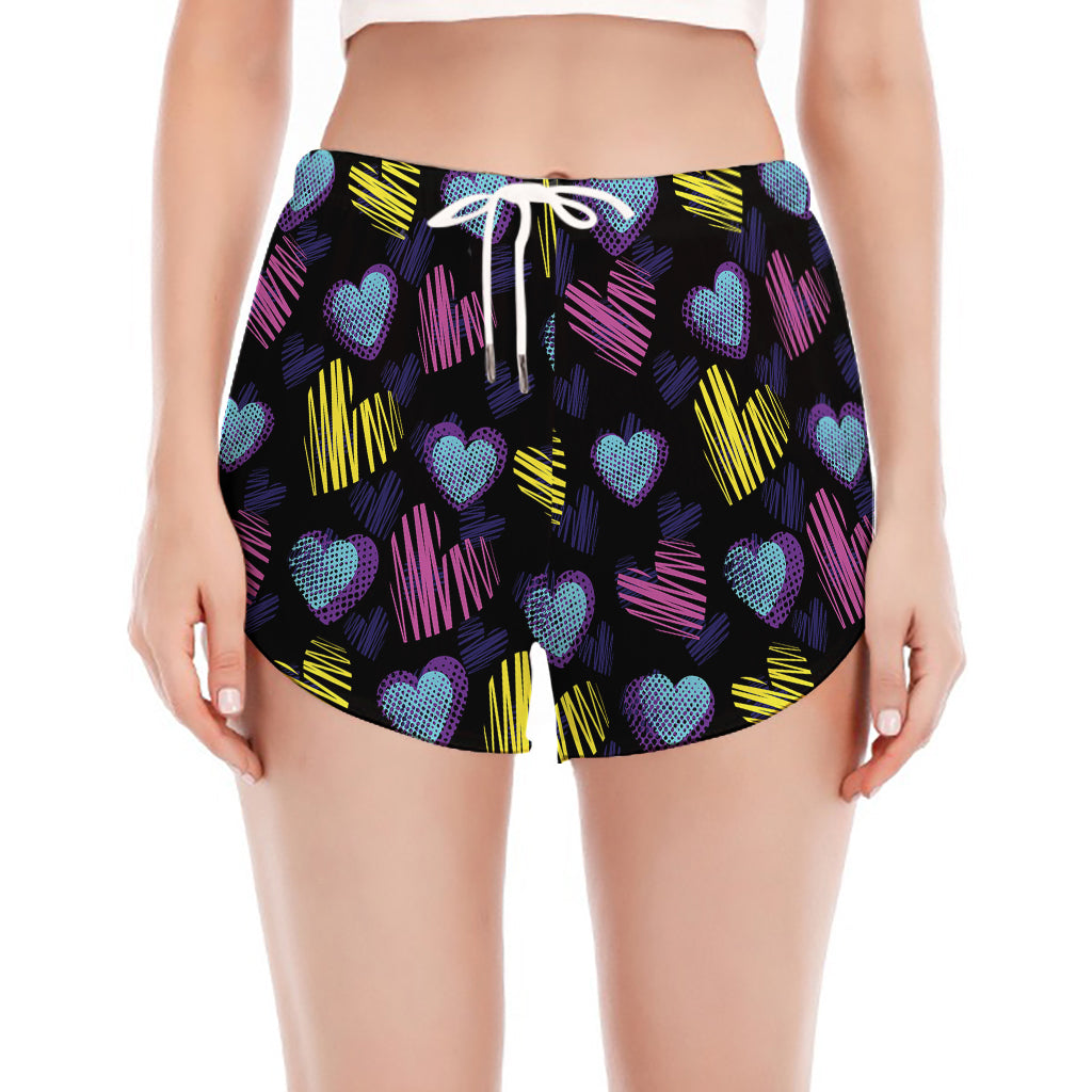Graffiti Heart Pattern Print Women's Split Running Shorts