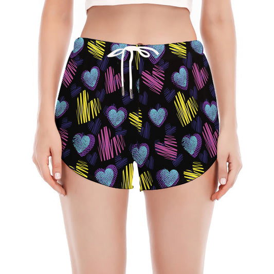 Graffiti Heart Pattern Print Women's Split Running Shorts