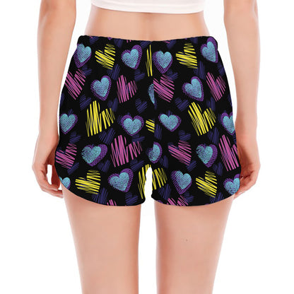 Graffiti Heart Pattern Print Women's Split Running Shorts