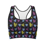 Graffiti Heart Pattern Print Women's Sports Bra