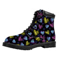 Graffiti Heart Pattern Print Padded Collar Lace Up Boots