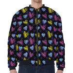 Graffiti Heart Pattern Print Zip Sleeve Bomber Jacket