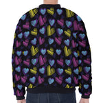 Graffiti Heart Pattern Print Zip Sleeve Bomber Jacket