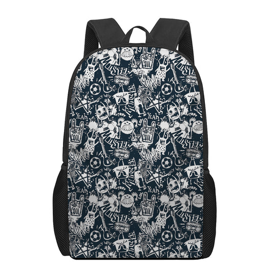 Graffiti Monster Characters Print 17 Inch Backpack