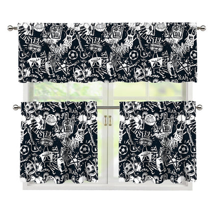 Graffiti Monster Characters Print 3 Piece Kitchen Curtains