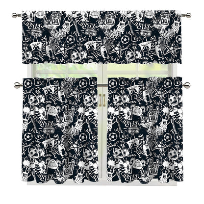 Graffiti Monster Characters Print 3 Piece Kitchen Curtains