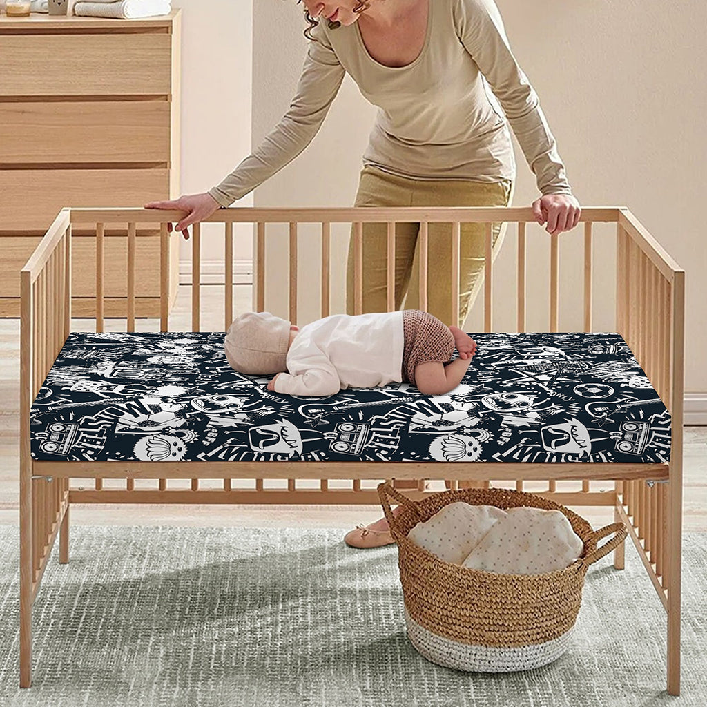 Graffiti Monster Characters Print Baby Crib Sheet