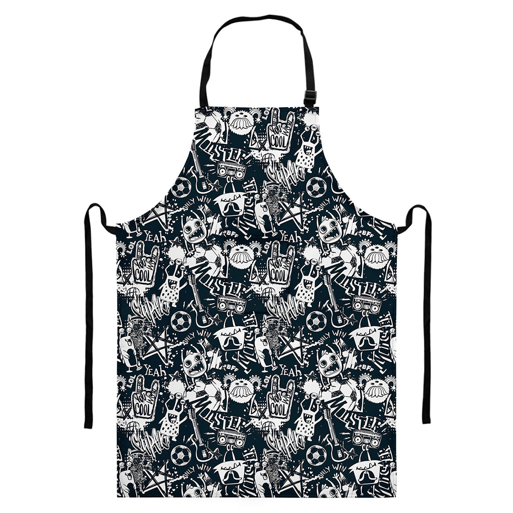 Graffiti Monster Characters Print Bib Apron With Pocket