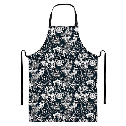 Graffiti Monster Characters Print Bib Apron With Pocket