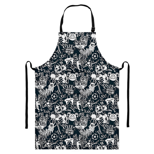 Graffiti Monster Characters Print Bib Apron With Pocket