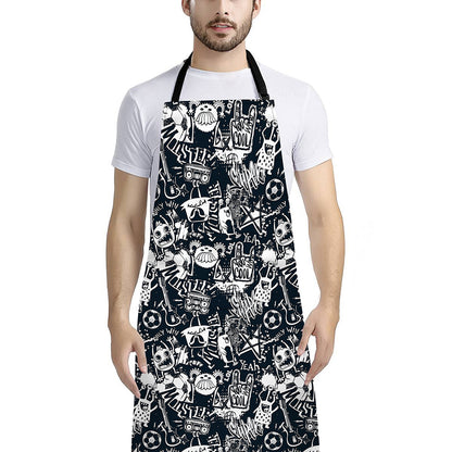 Graffiti Monster Characters Print Bib Apron With Pocket