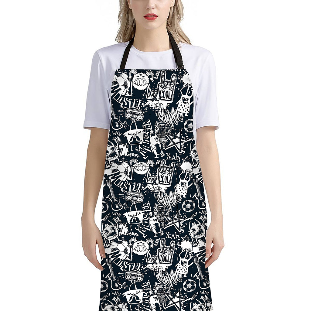 Graffiti Monster Characters Print Bib Apron With Pocket
