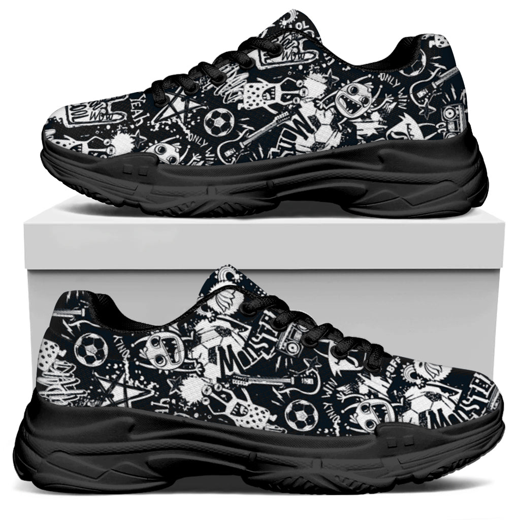 Graffiti Monster Characters Print Black Chunky Shoes