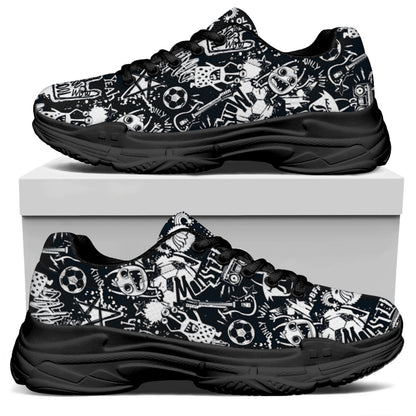 Graffiti Monster Characters Print Black Chunky Shoes