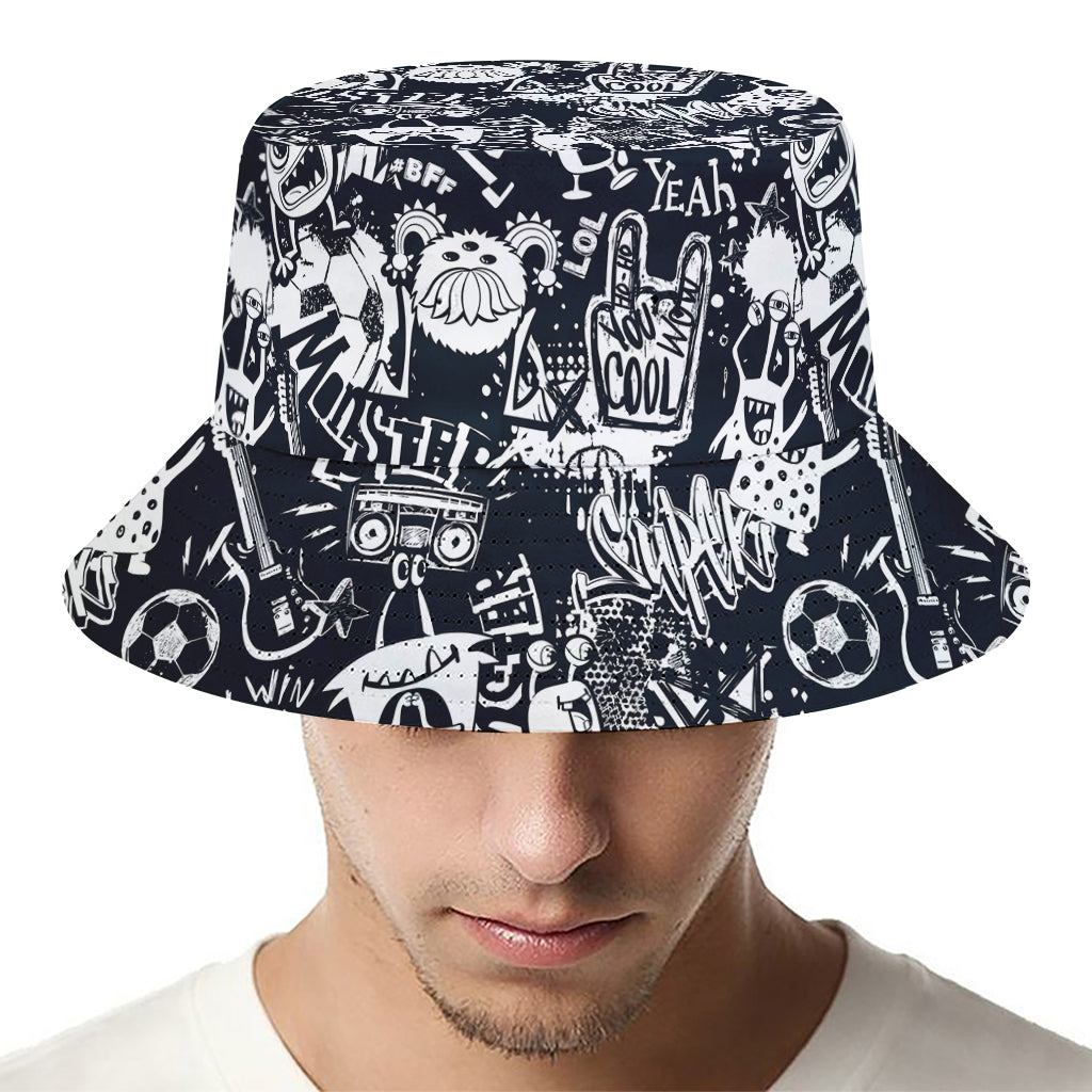 Graffiti Monster Characters Print Bucket Hat