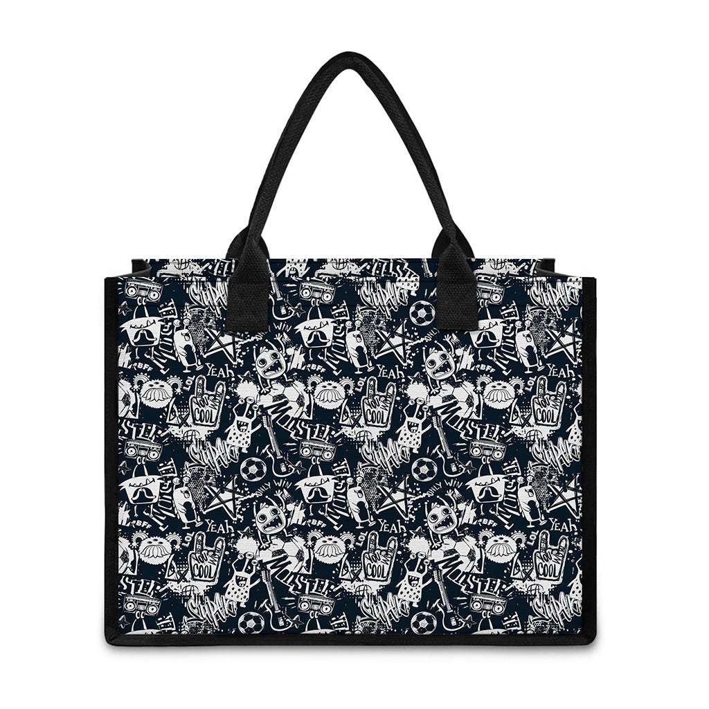 Graffiti Monster Characters Print Canvas Tote Bag