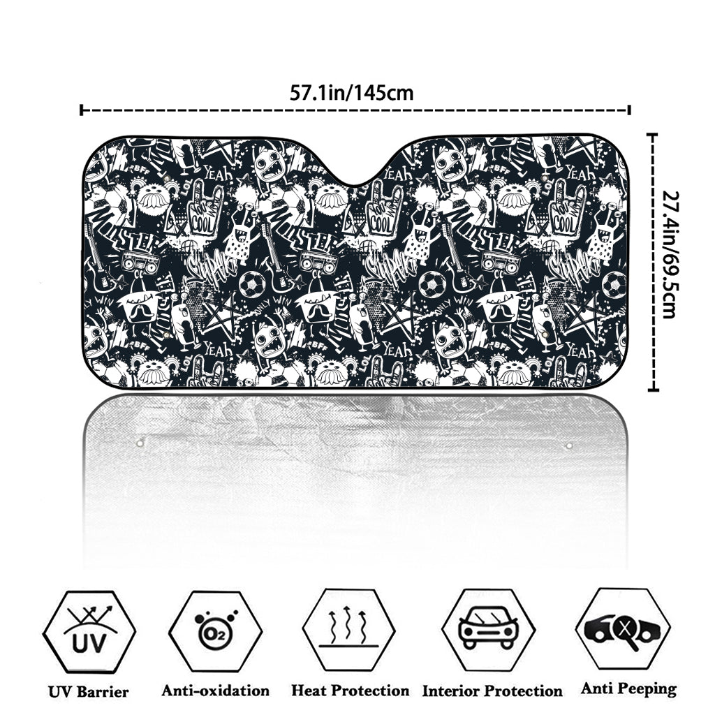Graffiti Monster Characters Print Car Windshield Sun Shade