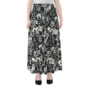 Graffiti Monster Characters Print Chiffon Maxi Skirt