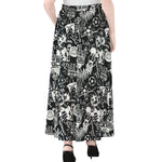 Graffiti Monster Characters Print Chiffon Maxi Skirt