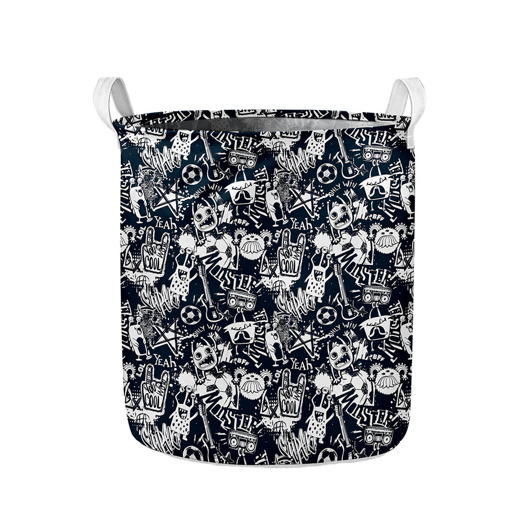 Graffiti Monster Characters Print Collapsible Laundry Basket