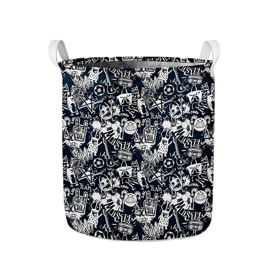 Graffiti Monster Characters Print Collapsible Laundry Basket