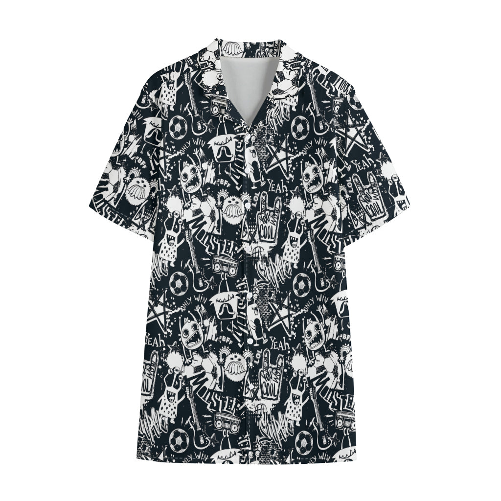 Graffiti Monster Characters Print Cotton Hawaiian Shirt