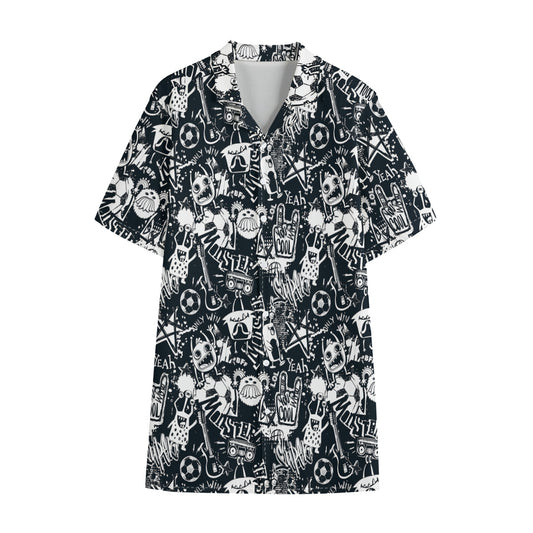 Graffiti Monster Characters Print Cotton Hawaiian Shirt