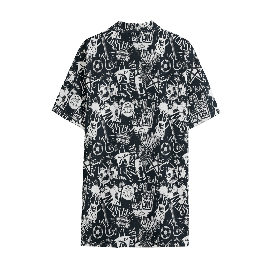 Graffiti Monster Characters Print Cotton Hawaiian Shirt