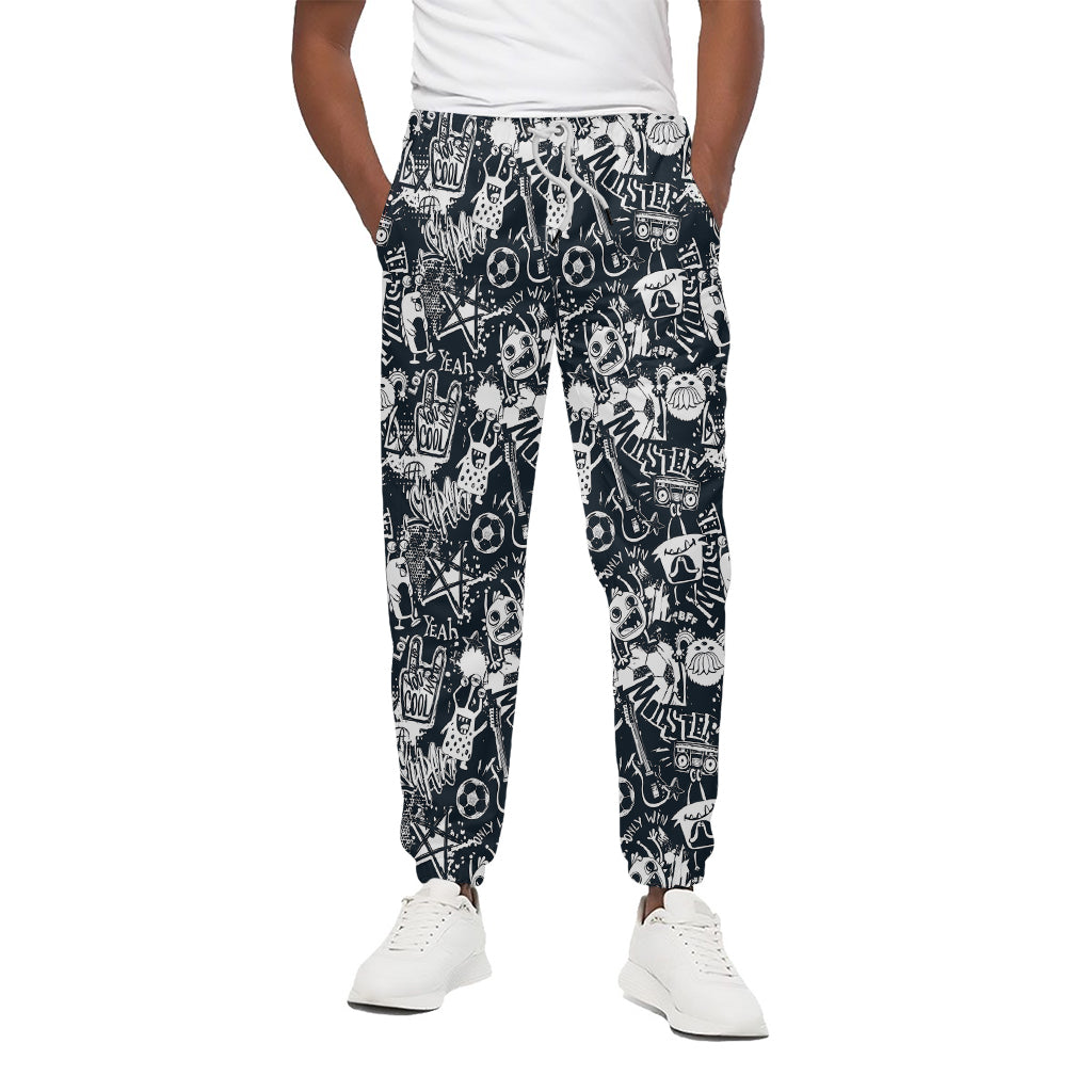 Graffiti Monster Characters Print Cotton Pants