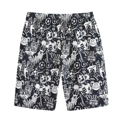 Graffiti Monster Characters Print Cotton Shorts