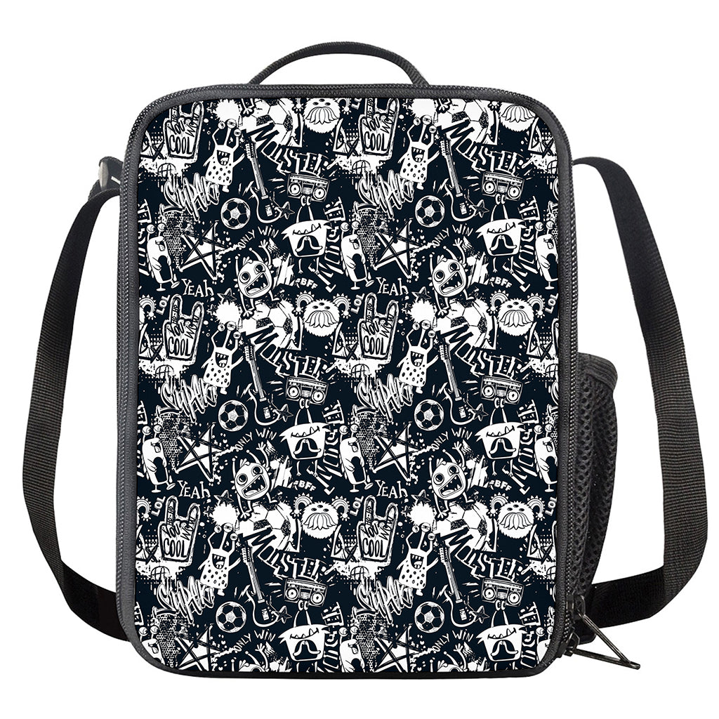 Graffiti Monster Characters Print Crossbody Lunch Bag