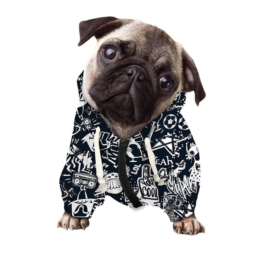 Graffiti Monster Characters Print Dog Zip Up Hoodie