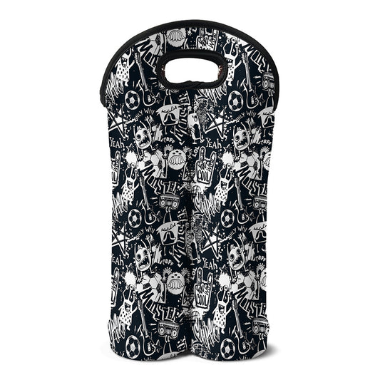 Graffiti Monster Characters Print Double Neoprene Wine Tote